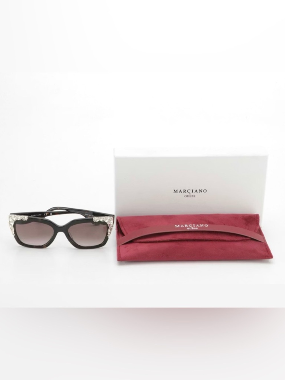 Guess By Marciano GM00027 Embellished Dark Havana Rectangular Sunglasses w/ Box